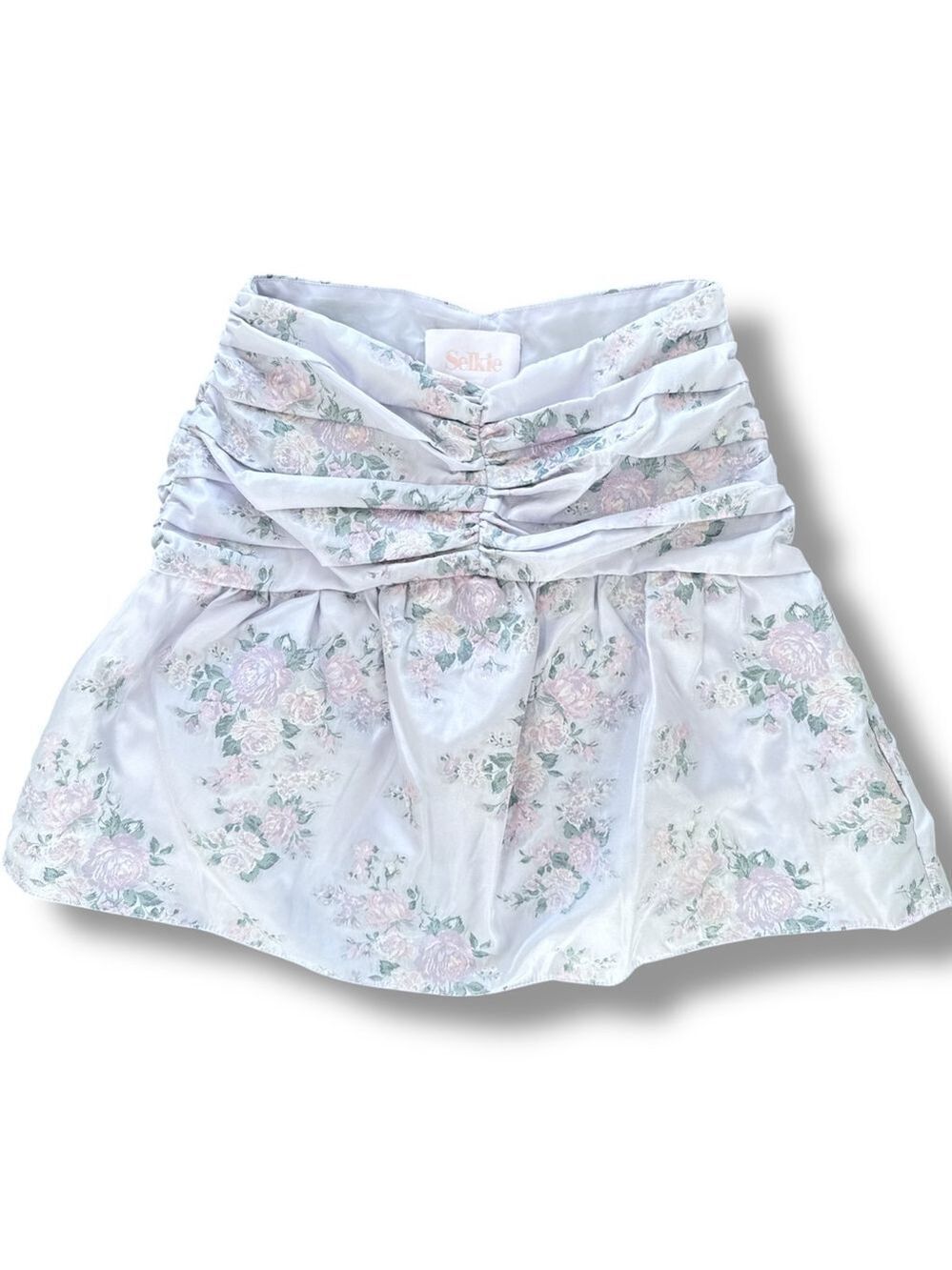 Selkie XS Lavender Pink Floral Ruched Mini Skirt